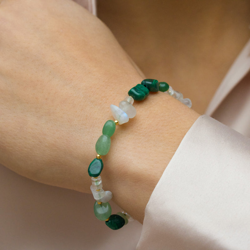 Sey Crystal Gold Plated Stone Bracelet - Green