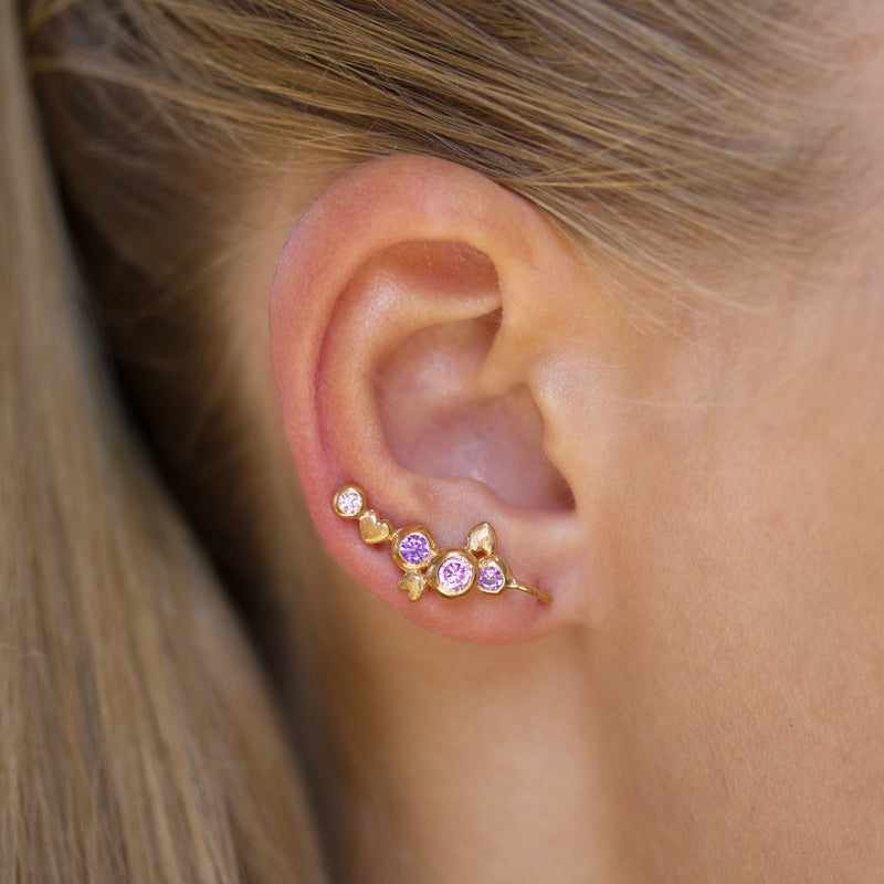 Forgyldt sterling sølv 'Radiance' earcrawler med lilla og pink sten