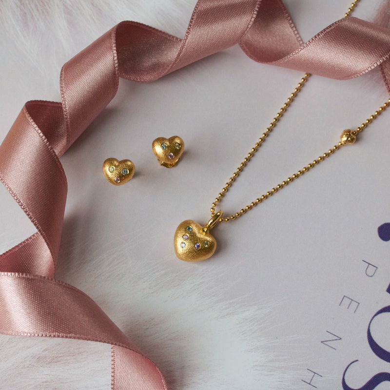 Gold-plated sterling silver necklace with heart and mix stones