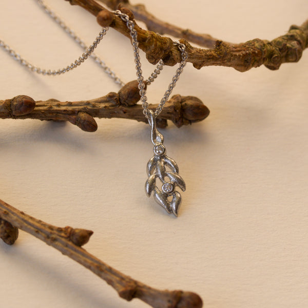 Gold-plated sterling silver necklace with leaf motif and cz 45cm chain 'Forrest*