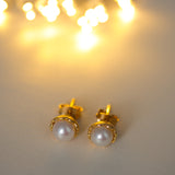 Gold-plated sterling silver 6mm freshwater pearl earrings in a matte bowl setting