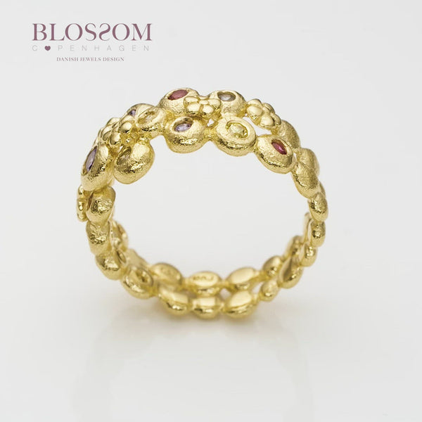 Gold-plated sterling silver bubble ring with a mix of cubic zirconia