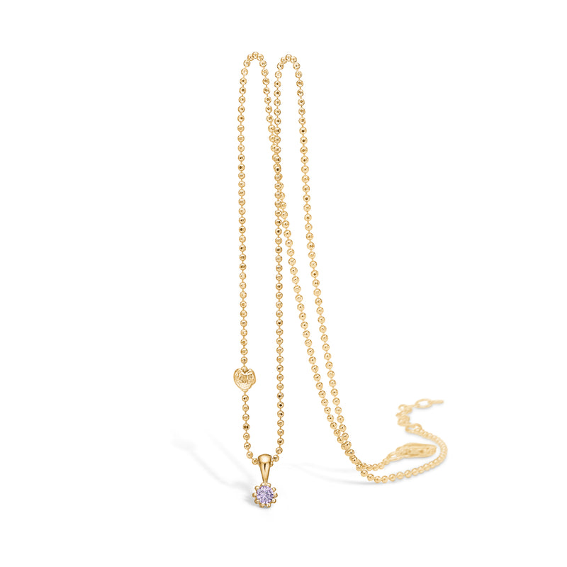 9 kt gold necklace with purple synthetic amethyst