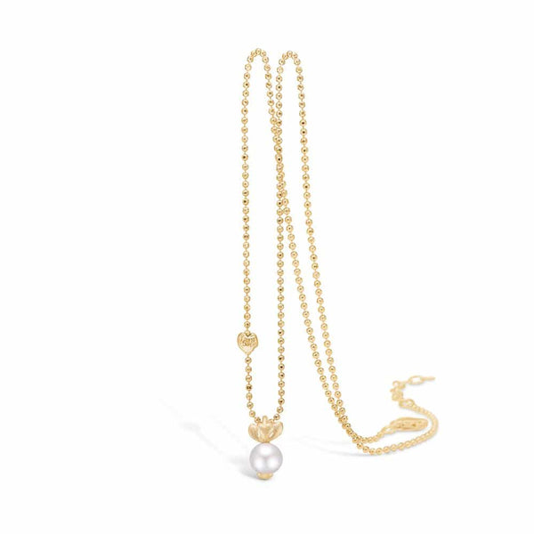 9 kt gold necklace with freshwater pearl and heart
