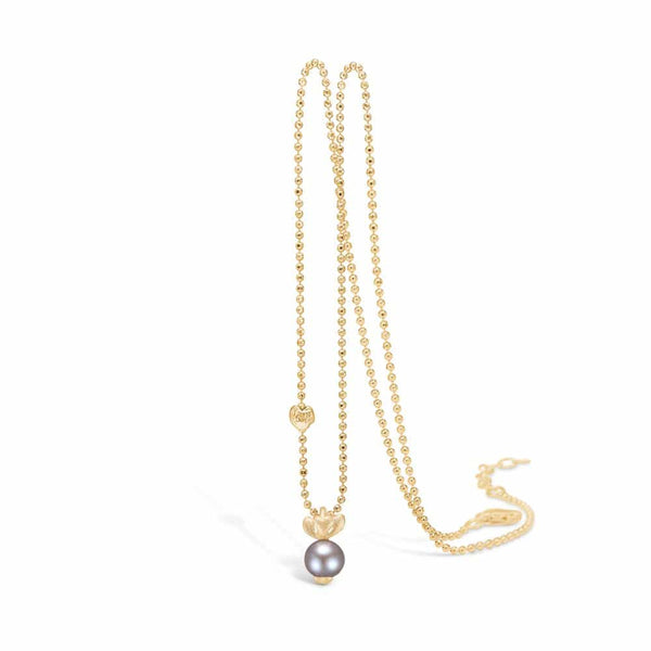 9 kt gold necklace with gray pearl and heart