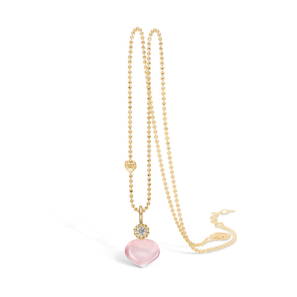 9 kt gold pendant with shiny rose quartz and cubic zirconia