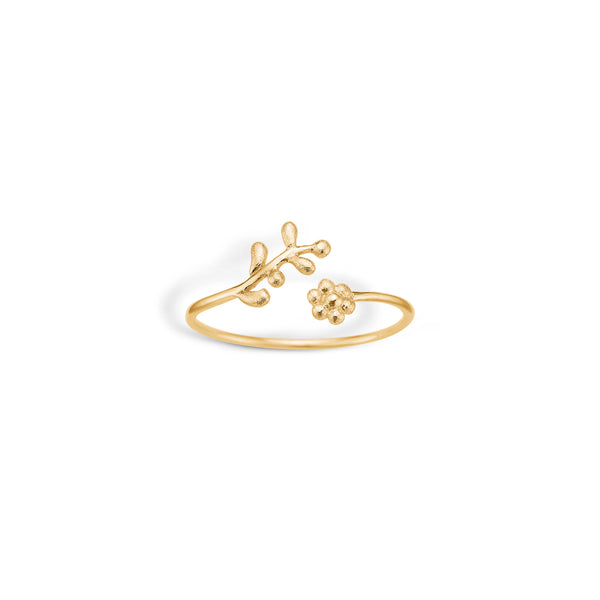 9 kt gold ring - open with flower and branch