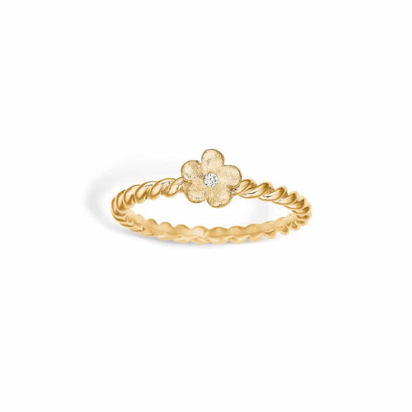 9 kt gold ring with twisted gold thread and flower