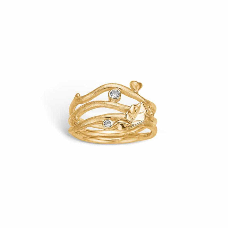 9 kt gold ring with matte twisted branches