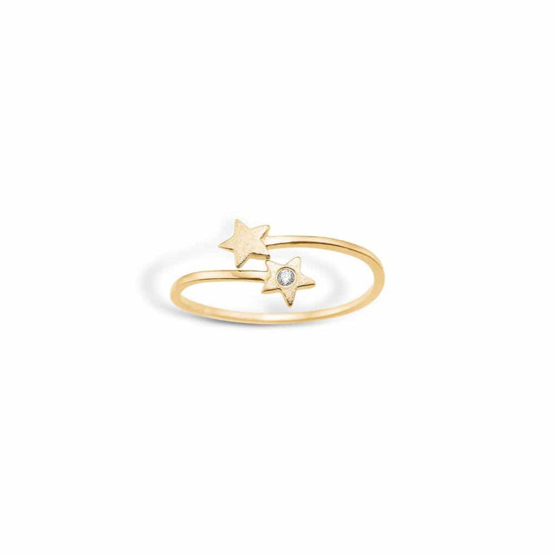 9 kt open gold ring with matte stars and cubic zirconia