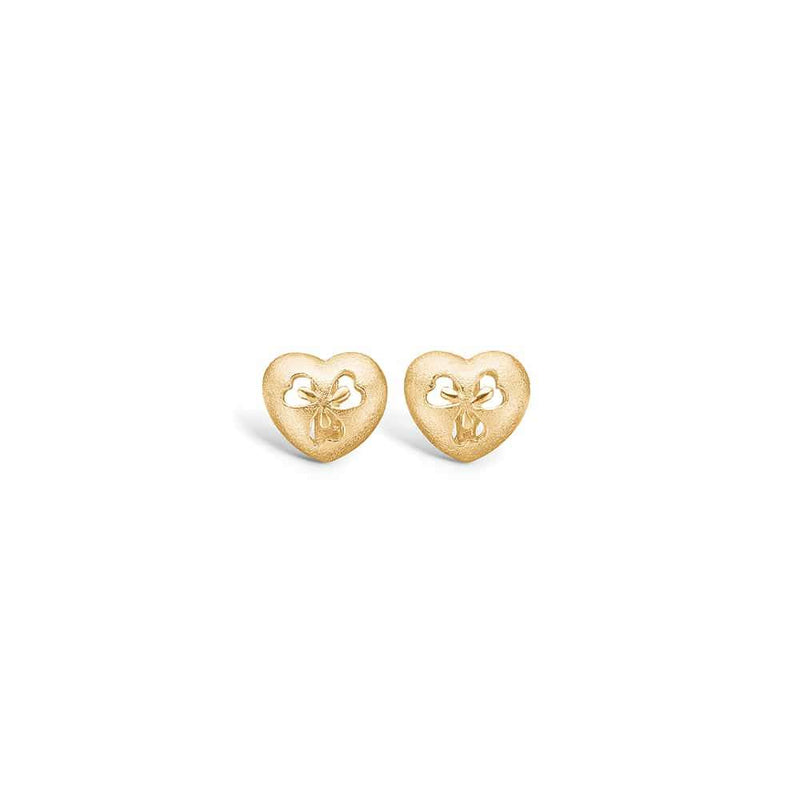 9 kt gold earrings with heart and four-leaf clover
