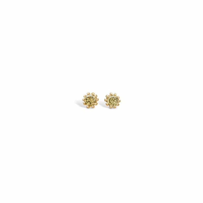 9 kt gold earrings with olive green cubic zirconia