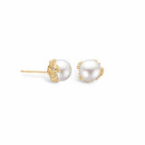 9 kt gold ear studs with 8 mm freshwater pearl