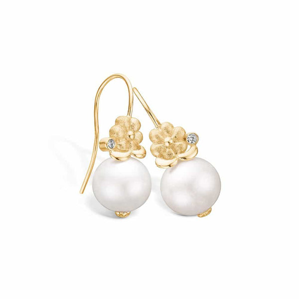 9 kt gold earring freshwater pearl and flower