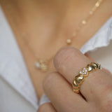 14 kt gold ring with heart and 6 diamonds