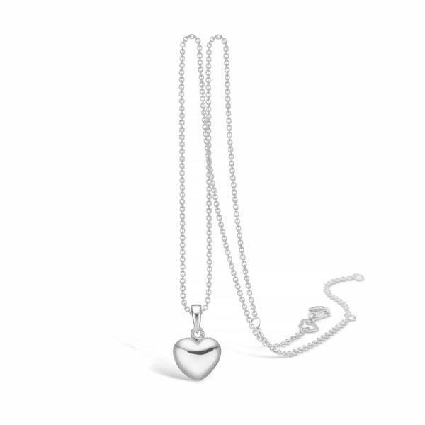 Sterling silver necklace with large shiny heart pendant