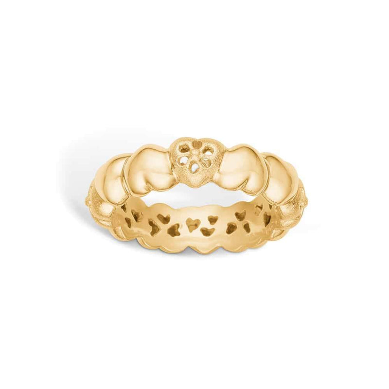 14 kt gold ring WITH HEARTS AND FLOWERS HOLLOW PATTERN