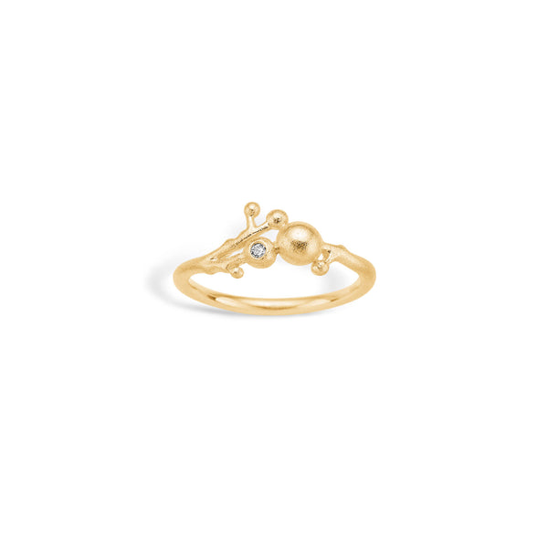 14 kt gold "Nordic berries" ring with diamond