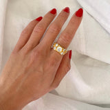 Gold-plated silver ring with large bubbles of cubic zirconia