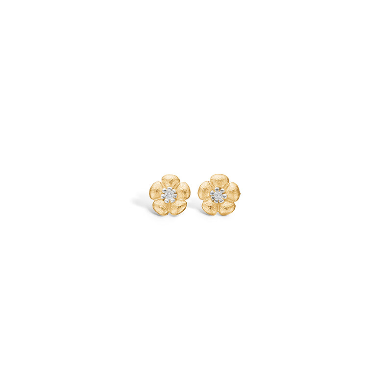 14 kt 'Conjure' gold earrings with petit flower and diamond