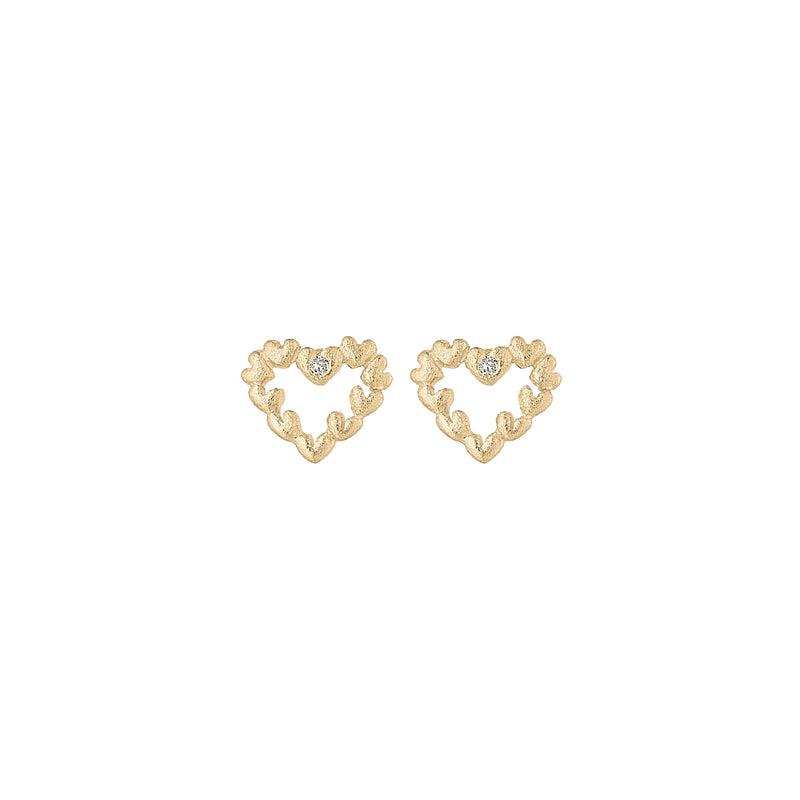14 kt gold earrings with wavy heart and diamond