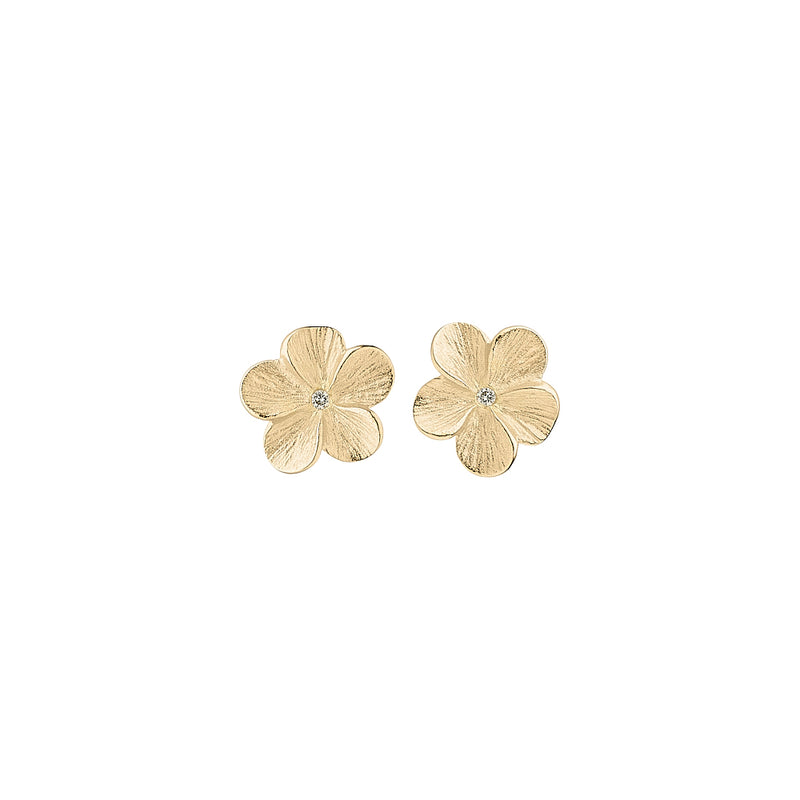 14 kt gold earrings with simple flower and diamond