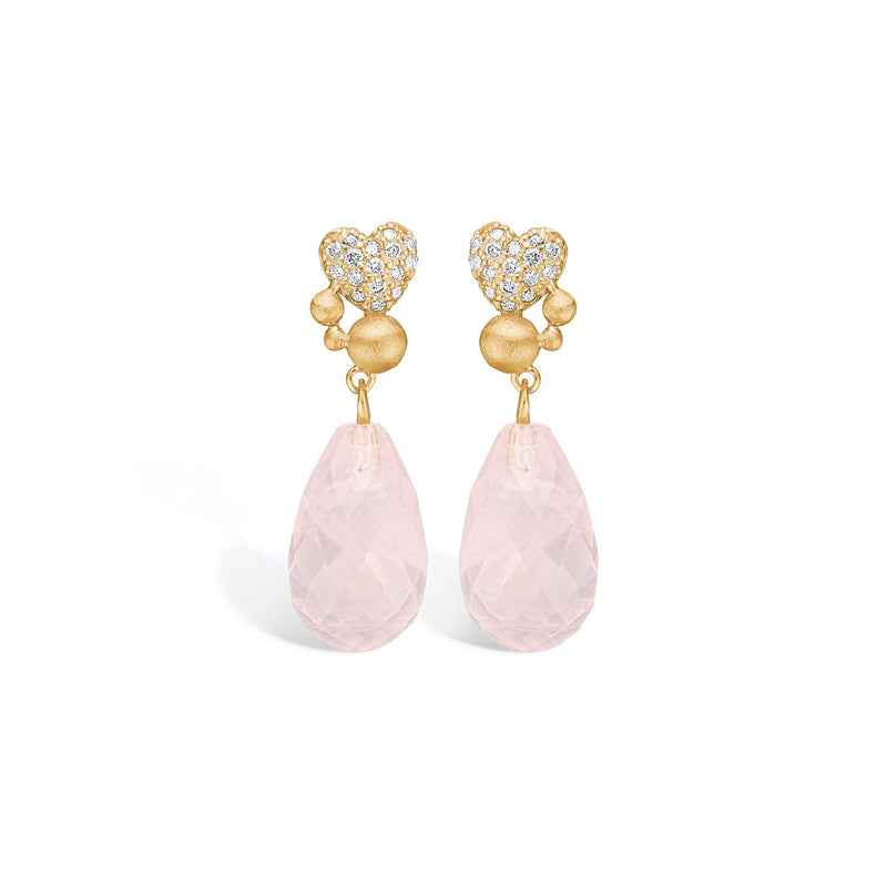 14 kt gold earrings with rose quartz