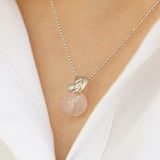 Sterling silver necklace with leaf and rose quartz