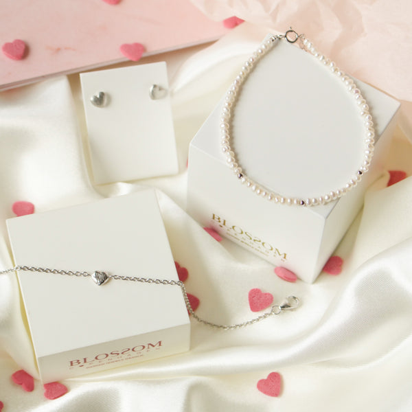 Sterling sølv Valentine sæt med smukke perler og hjerter