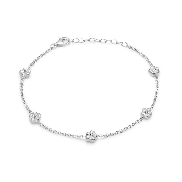Sterling silver bracelet with flowers and cubic zirconia