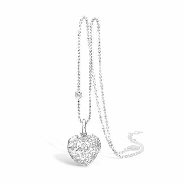 Sterling silver necklace with heart of flowers