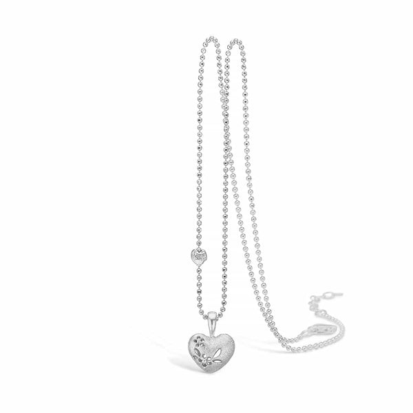 Sterling silver necklace with matte heart and floral hole pattern