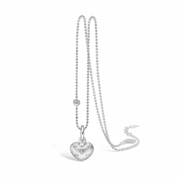 Sterling silver necklace with matte heart and cubic zirconia