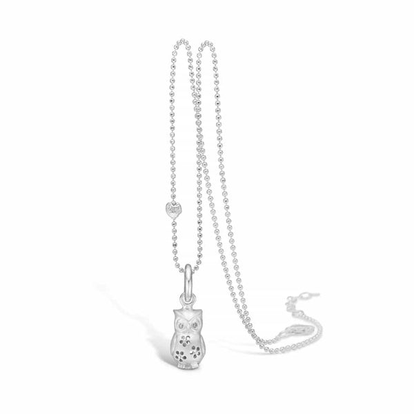 Sterling silver necklace with matte owl pendant and cubic zirconia