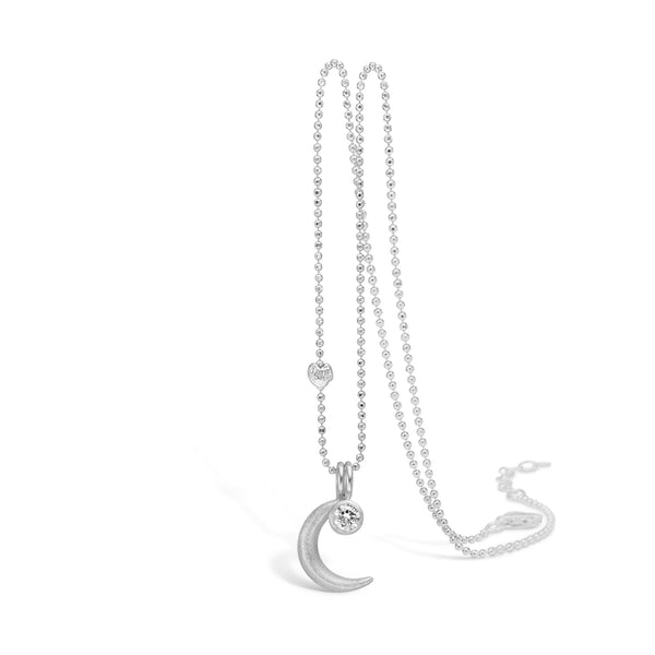 Rhodineret sølv halskæde måne og kubisk zirkonia vedhæng