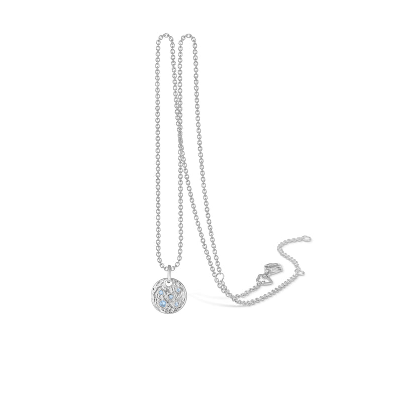 Sterling silver necklace with rustic plate and blue cz