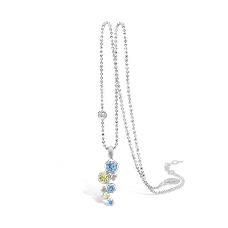 Rhodium-plated sterling silver necklace with green and blue cubic zirconia