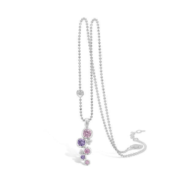 Rhodium-plated sterling silver necklace with pink and purple cubic zirconia