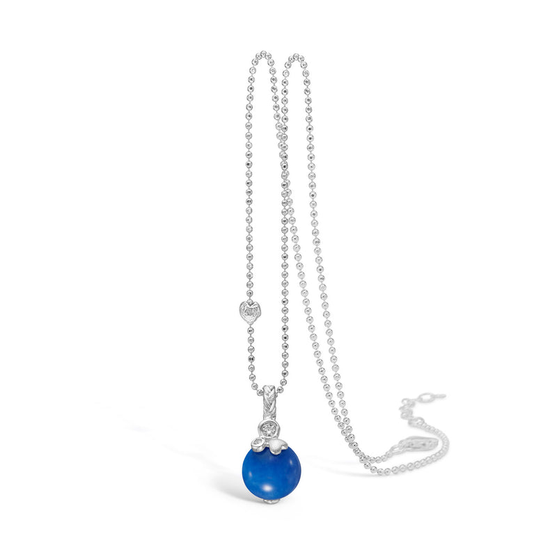 Rhodium-plated sterling silver necklace with blue agate