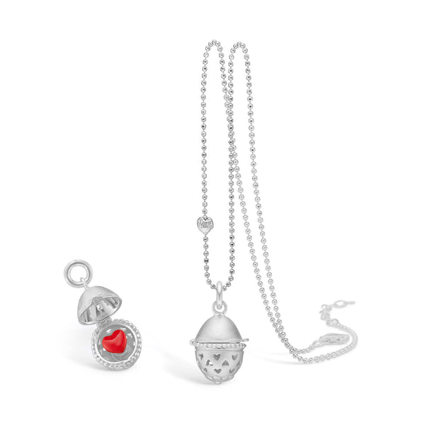 Sterling silver necklace with Easter egg and red enamel heart