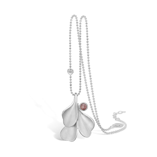 "Heart leaves" sterling silver necklace with pink tourmaline
