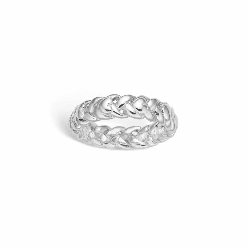 Sterling silver ring braided pattern with hearts