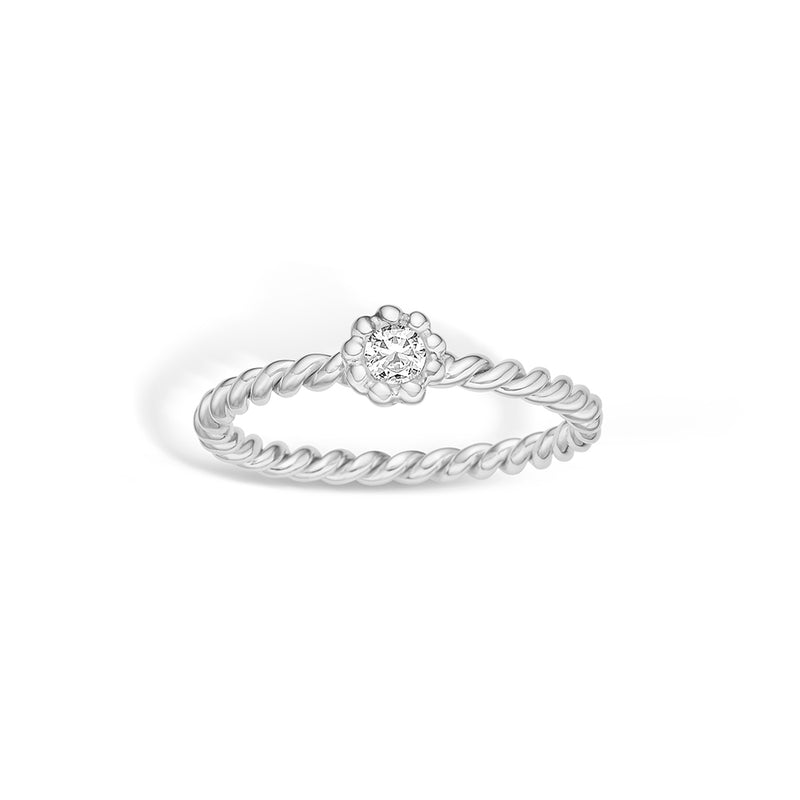 Twisted sterling silver ring with cubic zirconia