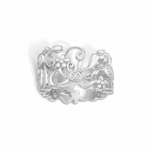 Sterling silver ring twisted branches flowers and cubic zirconia