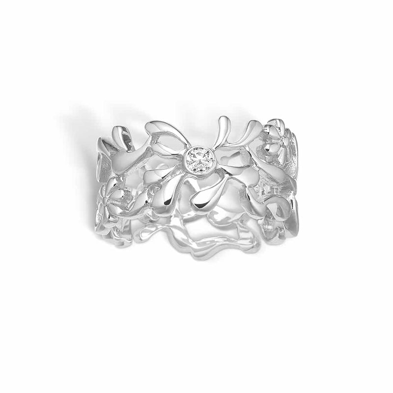 Sterling silver lace ring with cubic zirconia