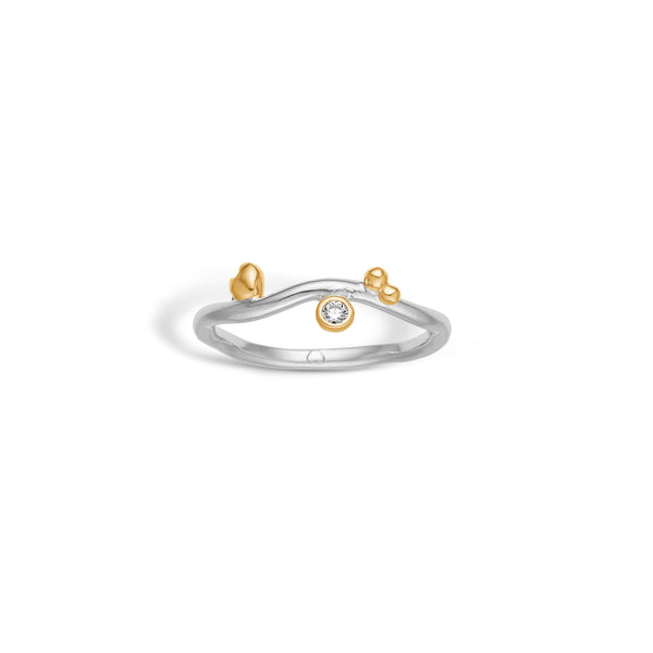 Rhodium-plated ring with gold-plated heart and balls