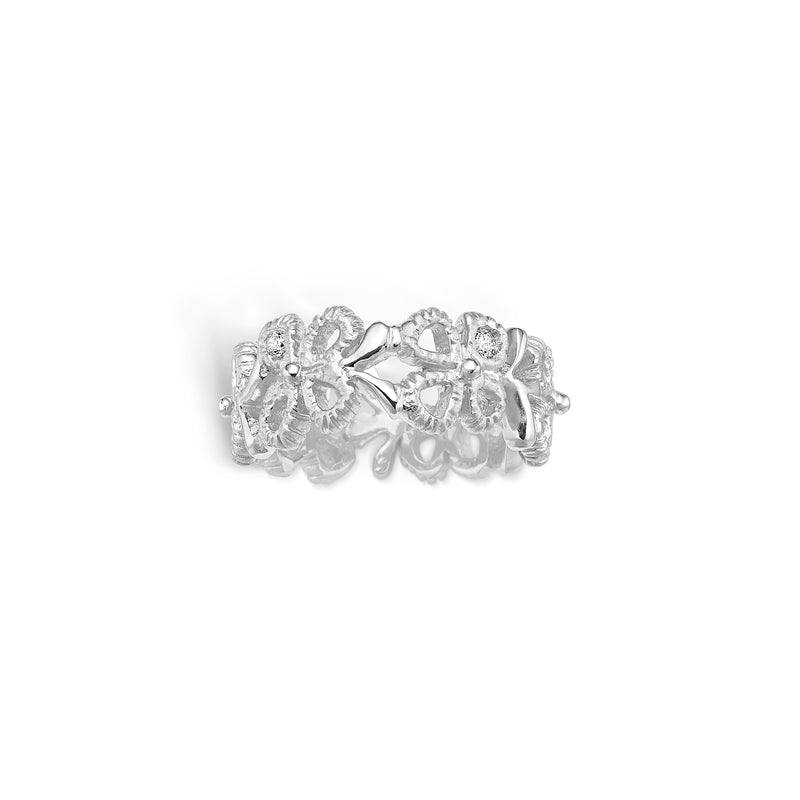 Sterling silver ring matte flowers with cubic zirconia in the leaf
