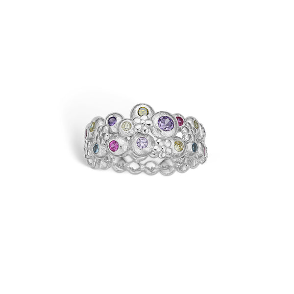 Sterling silver bubble ring with a mix of cubic zirconia