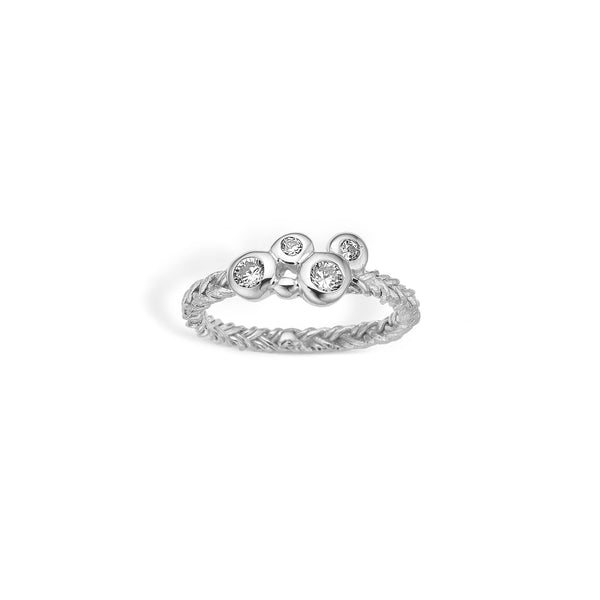 Sterling silver ring with braided pattern and four cubic zirconia