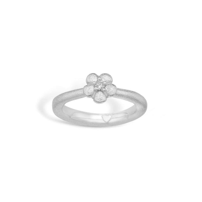 Sterling sølv ring enkel med blomst og kubisk zirkonia